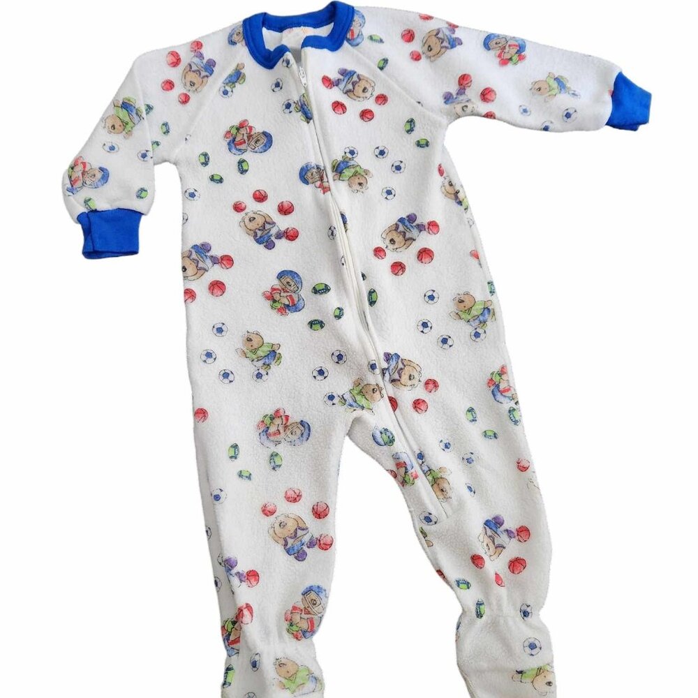 Vintage Carters 1990's Football Soccer bear One Piece Pajamas 18M